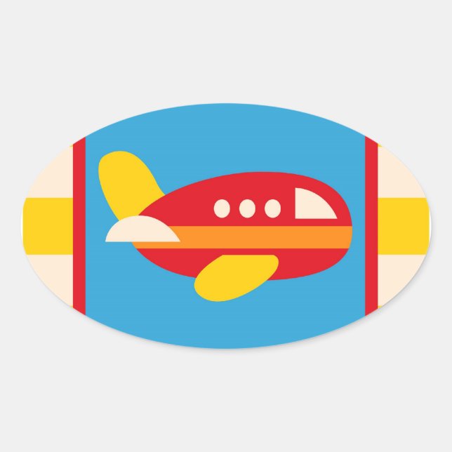 Cute Airplane Transportation Theme Kids Gifts Oval Sticker (Front)