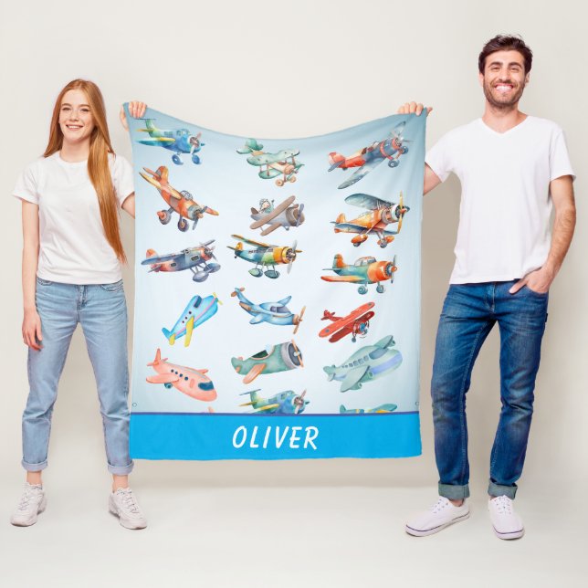 Cute Airplanes Pattern Fleece Blanket (In Situ)