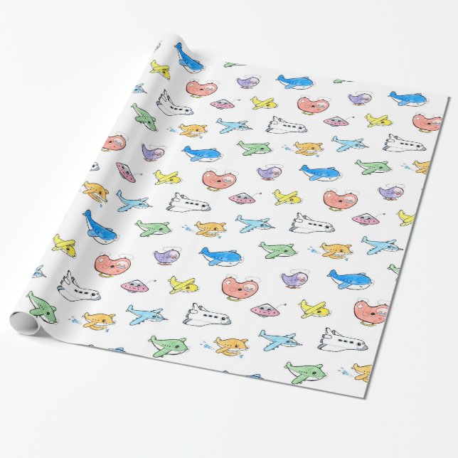 Cute airplanes wrapping paper (Unrolled)