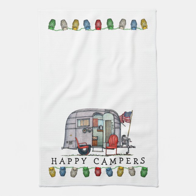 Cute Airstream Camper Travel Trailer Kitchen Towel (Vertical)