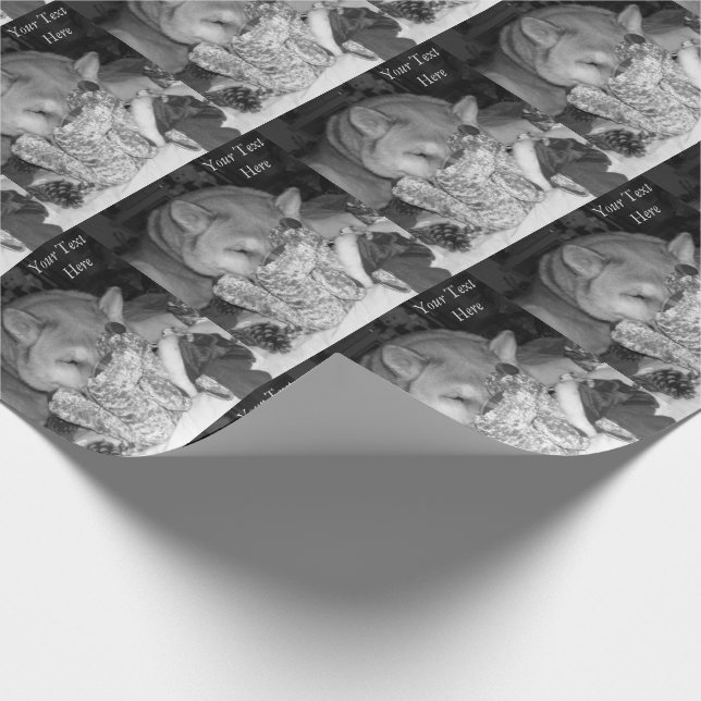 Cute akita dog asleep and dressed for christmas wrapping paper (Corner)
