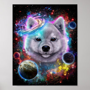 Cute Akita Dog in Space   Galaxy Print