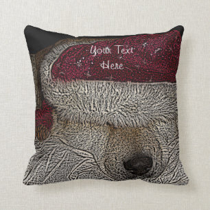 Cute akita dog red santa hat sleeping christmas throw pillow