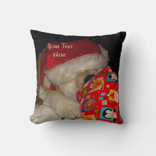 Cute akita dog red santa hat with christmas gifts throw pillow