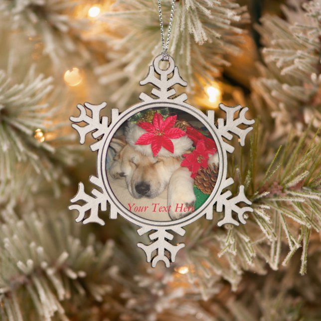 cute akita dog sleeping christmas hat cones snowflake pewter christmas ornament (Tree)