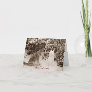cute akita in the snow with a snowman akita photo holiday card