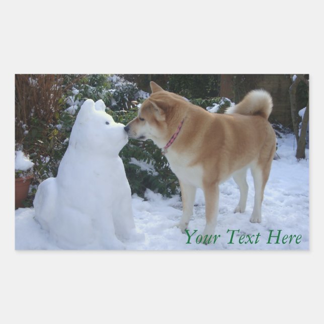 cute akita kissing snowman akita photo christmas sticker (Front)