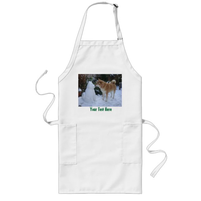 cute akita kissing snowman akita photograph long apron (Front)