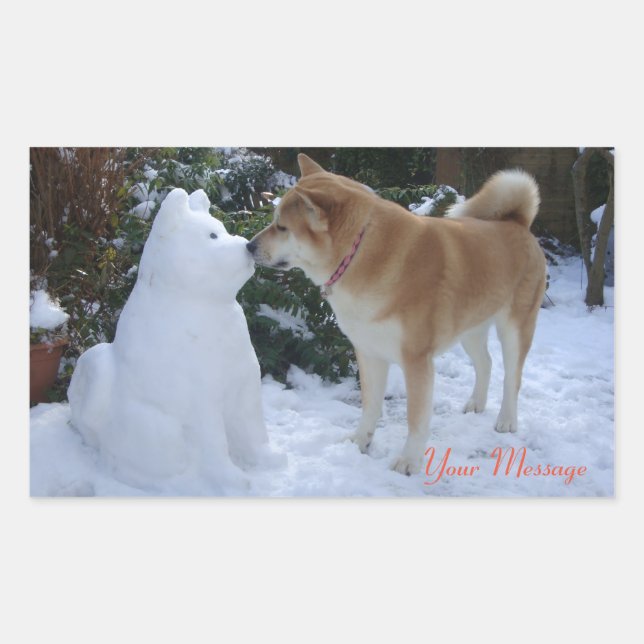 cute akita kissing snowman snow dog at christmas sticker (Front)
