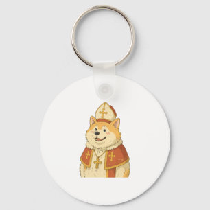 Cute Akita Pope - Funny Dog Design Keychain