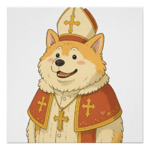 Cute Akita Pope - Funny Dog Design Poster
