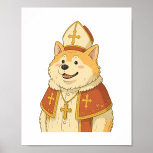 Cute Akita Pope - Funny Dog Design Poster