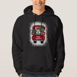 Cute Akita Red Truck Merry Christmas Bleached Hoodie