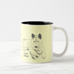 Cute akita with pink teddy bear art Two-Tone coffee mug