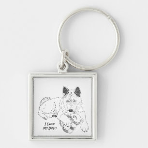 Cute akita with teddy bear dog art keychain