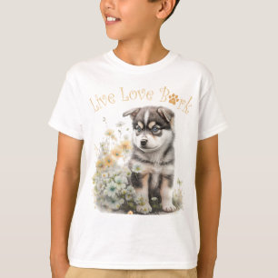 Cute Alaskan Malamute Dog Floral T-Shirt