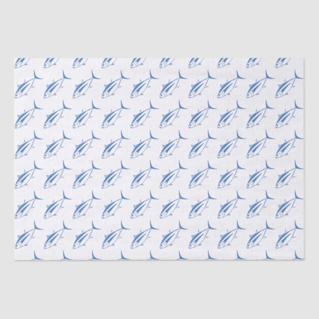 Cute Albacore Tuna Fish in Aegean Blue and White Tissue Paper (Front)
