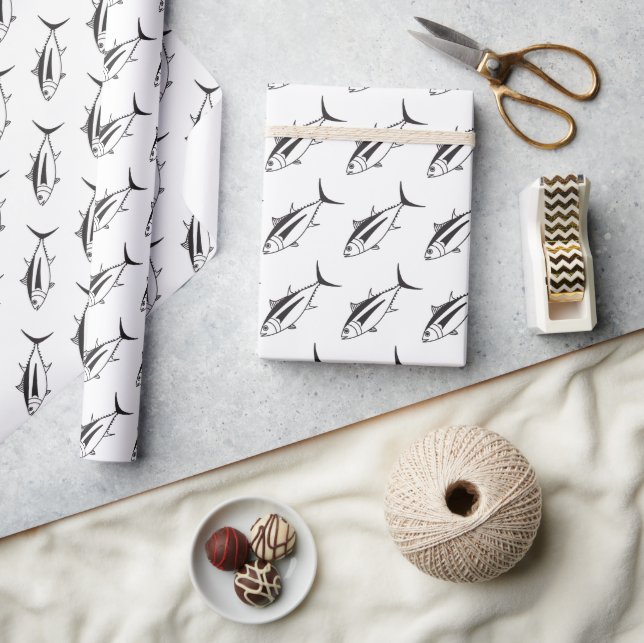 Cute Albacore Tuna in Black and White Wrapping Paper (Crafts)
