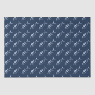 Cute Albacore Tuna in Pastel Blue on Marine Blue Tissue Paper
