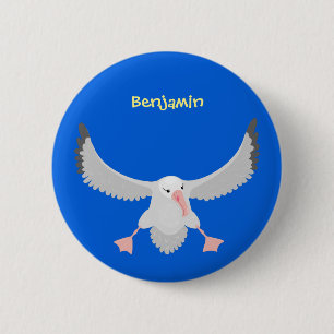Cute albatross bird flying cartoon illustration 2 inch round button