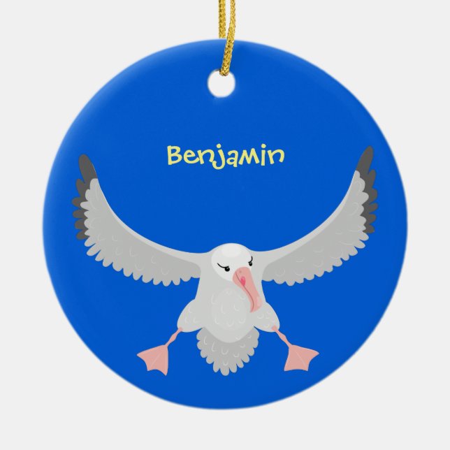 Cute albatross bird flying cartoon illustration ceramic ornament (Front)