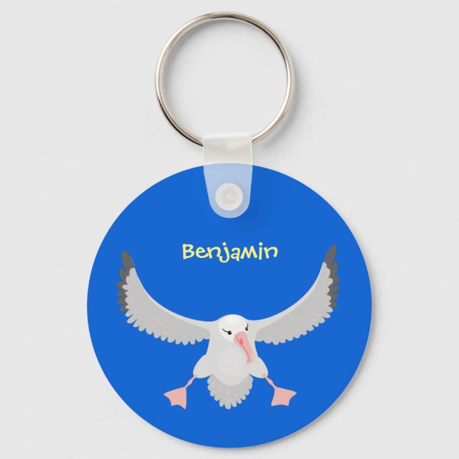 Cute albatross bird flying cartoon illustration keychain (Front)