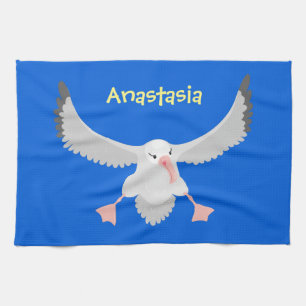 Cute albatross bird flying cartoon illustration kitchen towel