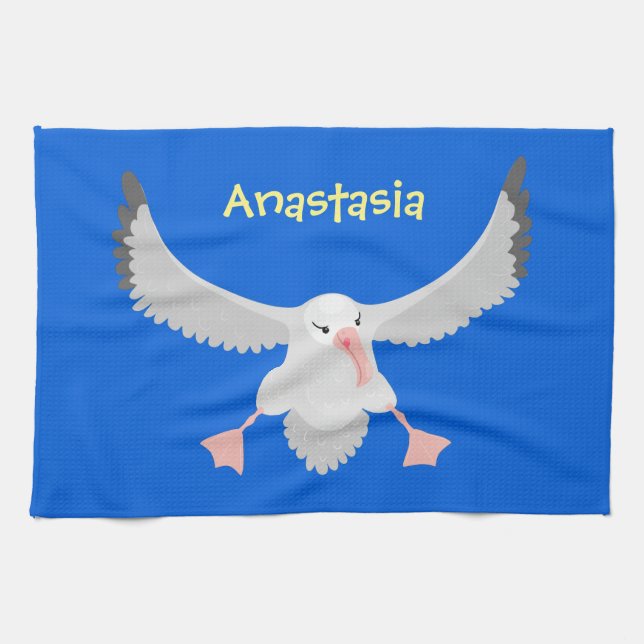 Cute albatross bird flying cartoon illustration kitchen towel (Horizontal)