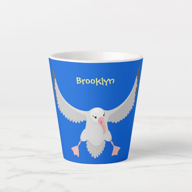 Cute albatross bird flying cartoon illustration latte mug (Front)