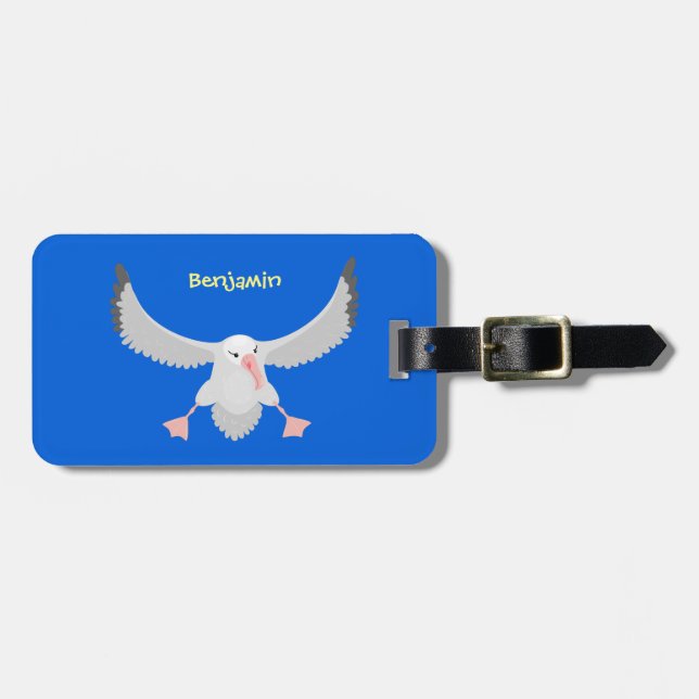 Cute albatross bird flying cartoon illustration luggage tag (Front Horizontal)