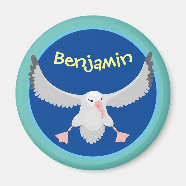 Cute albatross bird flying cartoon illustration magnet (Front)