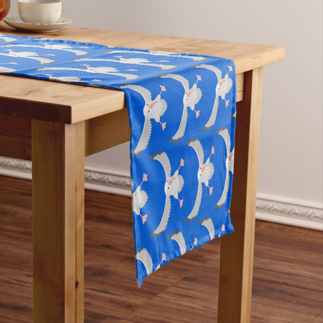 Cute albatross bird flying cartoon illustration short table runner (In Situ)
