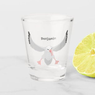 Cute albatross bird flying cartoon illustration shot glass