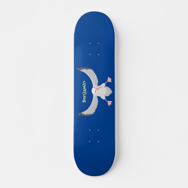 Cute albatross bird flying cartoon illustration skateboard (Front)