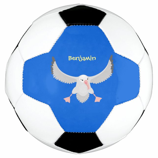 Cute albatross bird flying cartoon illustration soccer ball (Front)