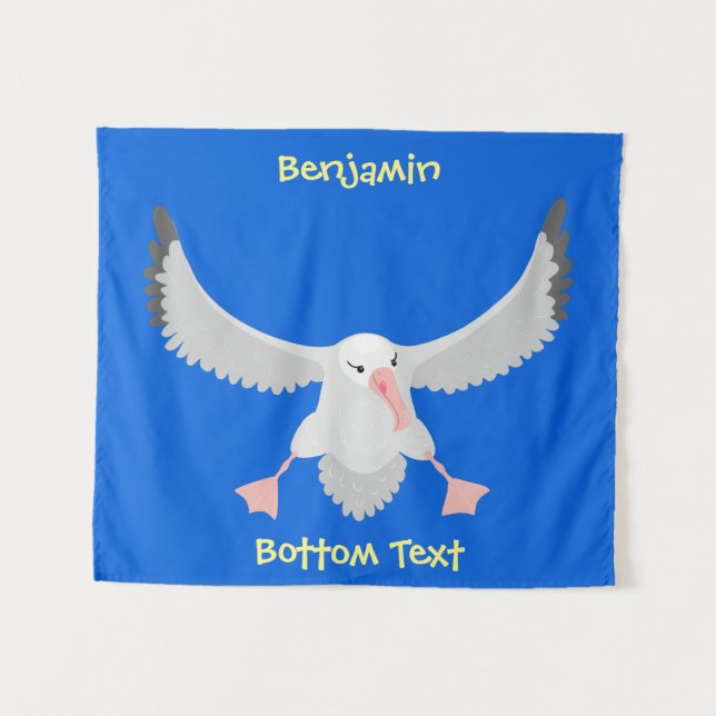 Cute albatross bird flying cartoon illustration tapestry (Front (Horizontal))