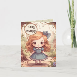 Cute Alice Adventures Wonderland Woodland Art Invitation