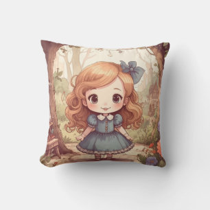 Cute Alice Adventures Wonderland Woodland Art Throw Pillow