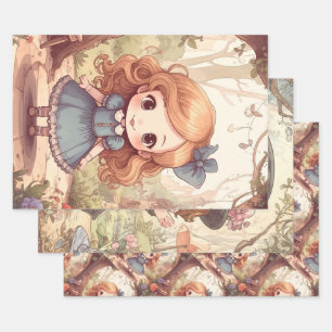 Cute Alice Adventures Wonderland Woodland Art Wrapping Paper Sheet