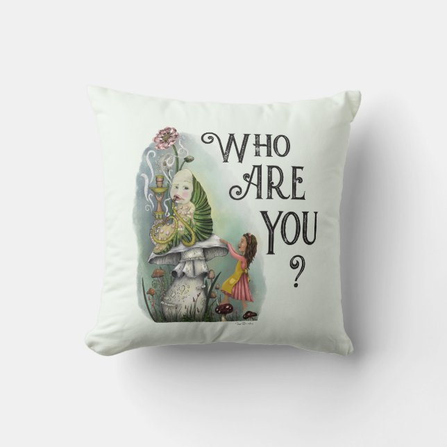 Cute Alice in Wonderland and the Caterpillar Art Throw Pillow (Front)