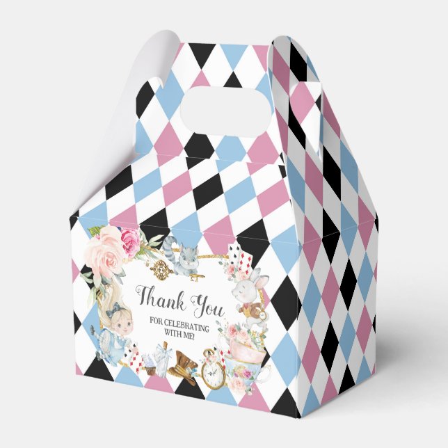 Cute Alice in Wonderland Birthday Tea Party Favor Box (Back Side)