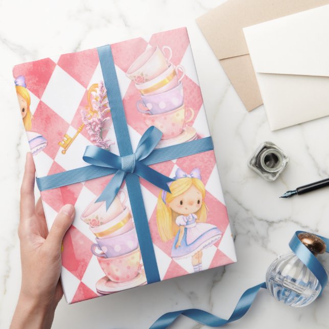 Cute Alice in Wonderland Red Gift Wrapping Paper (Gifting)