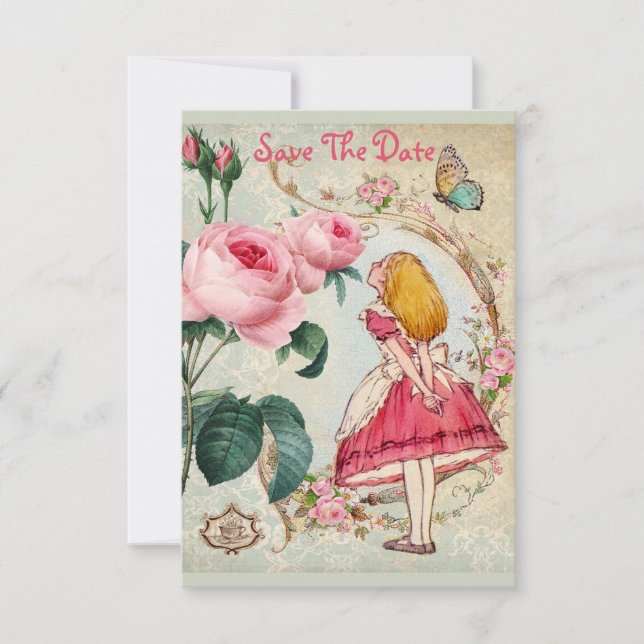 Cute Alice in Wonderland Wedding Save the Date Invitation (Front)