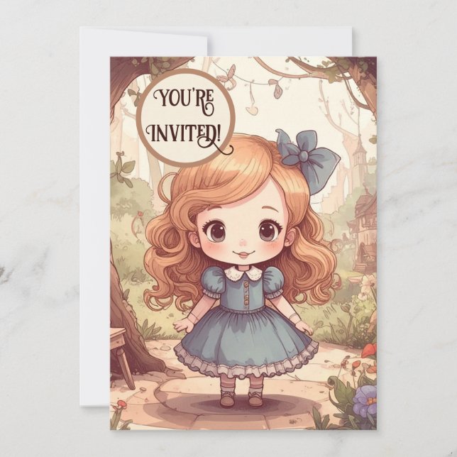 Cute Alice in Wonderland Whimsical Woodland Art Invitation (Front)