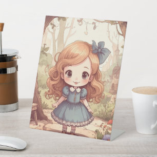 Cute Alice in Wonderland Whimsical Woodland Art Pedestal Sign