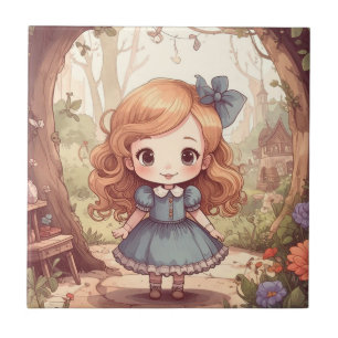 Cute Alice in Wonderland Whimsical Woodland Art Tile