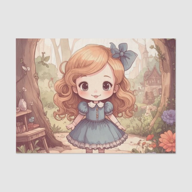 Cute Alice in Wonderland Whimsical Woodland Art Tissue Paper (Front)