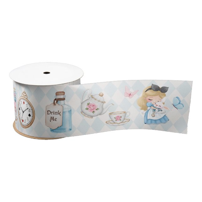 Cute Alice in Wonderland White Rabbit Satin Ribbon (Spool)