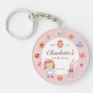 Cute Alice' Tea Party Pink Birthday Photo Keychain