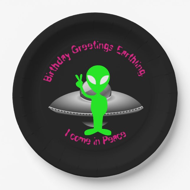 Cute Alien Any Occasion Personalize Paper Plate (Front)
